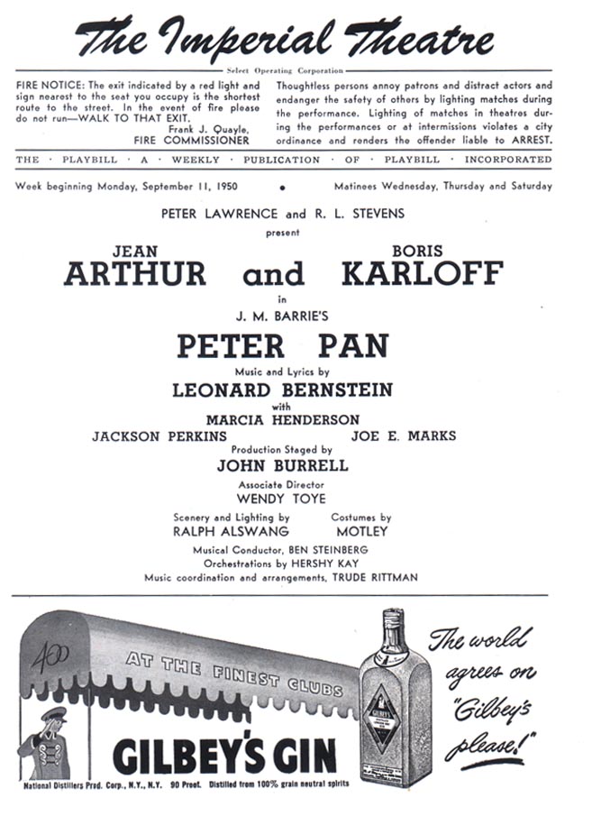 *BORIS KARLOFF JEAN ARTHUR RARE PETER PAN PROGRAM*