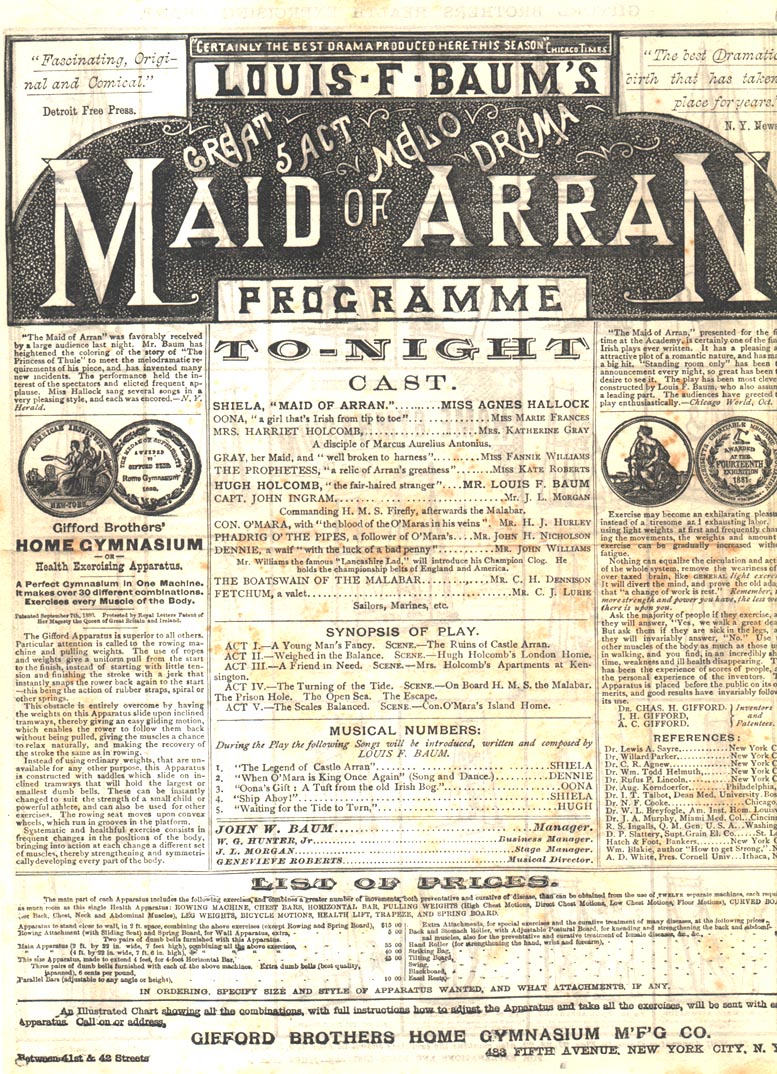 *WIZARD OF OZ: L FRANK BAUM RAREST 1883 PROGRAM*